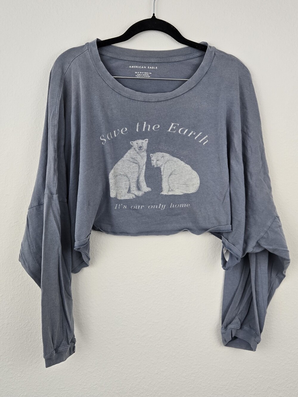 American Eagle Polar Bear Long Sleeve Crop Top